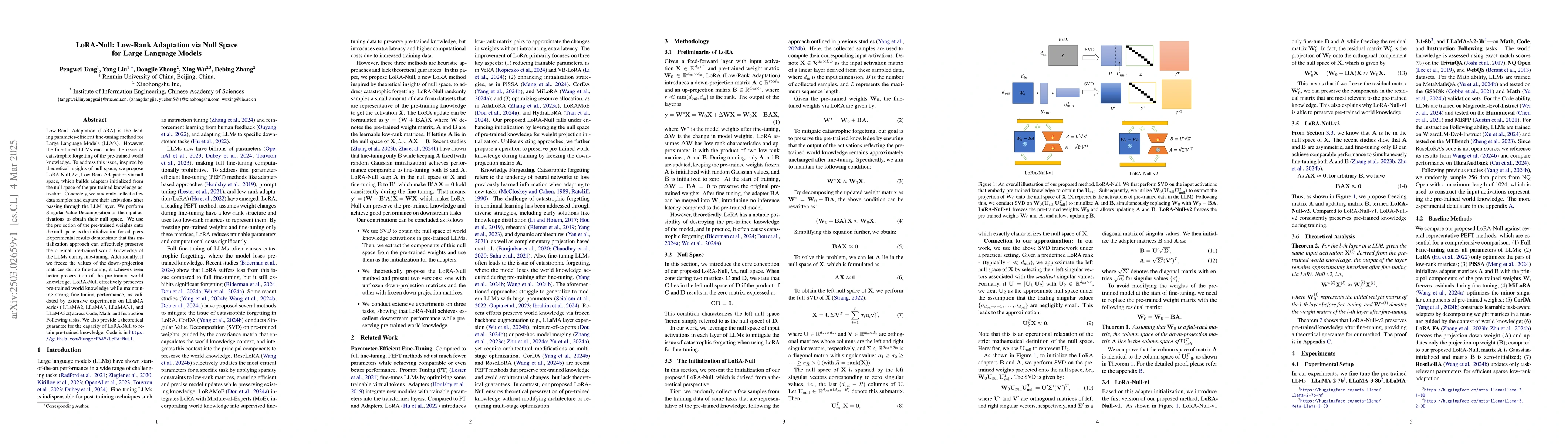Thumbnail for LoRA-Null: Low-Rank Adaptation via Null Space for Large Language Models