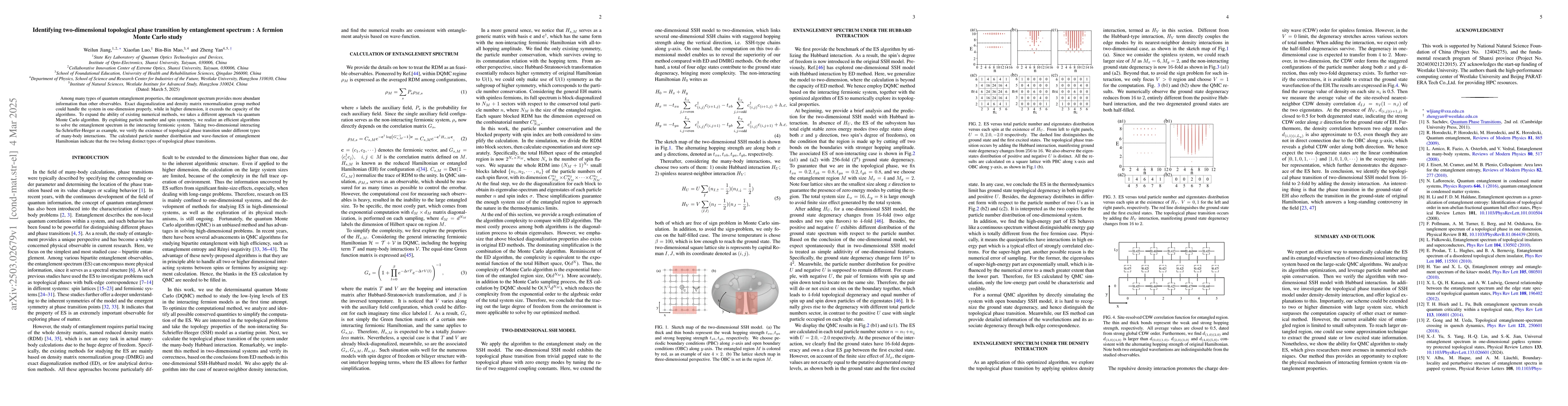 Thumbnail for Identifying two-dimensional topological phase transition by entanglement
  spectrum : A fermion Monte Carlo study
