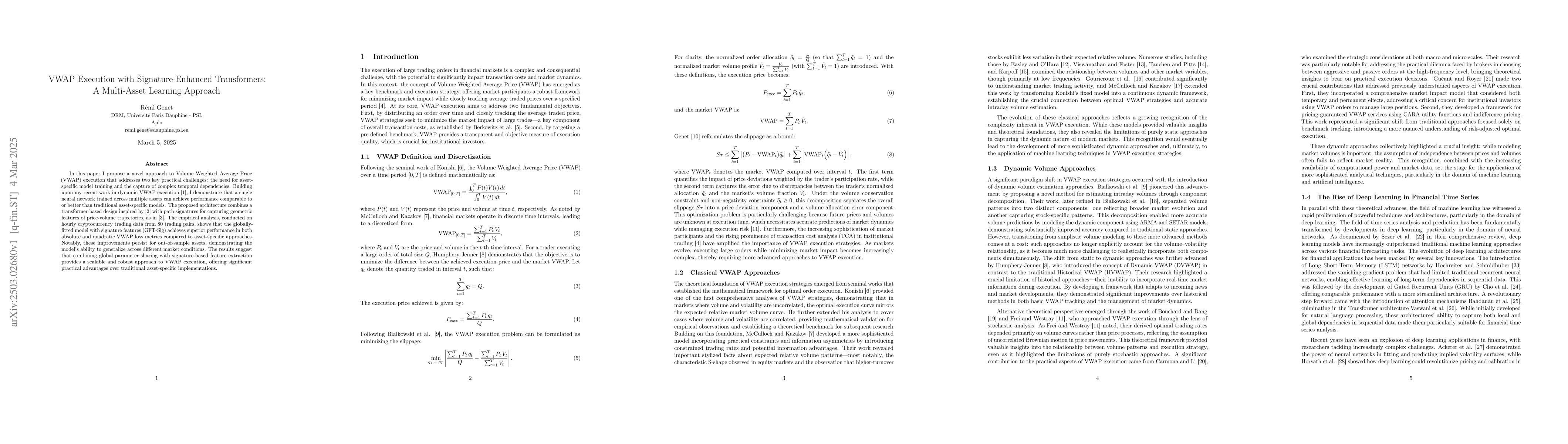 Thumbnail for VWAP Execution with Signature-Enhanced Transformers: A Multi-Asset
  Learning Approach
