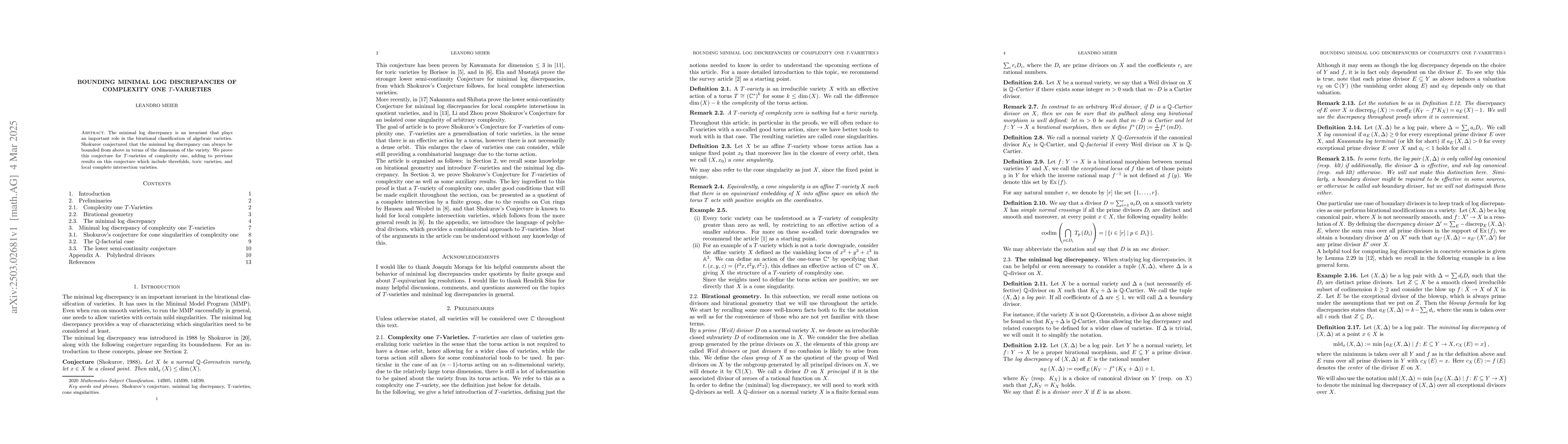 Thumbnail for Bounding minimal log discrepancies of complexity one T-varieties