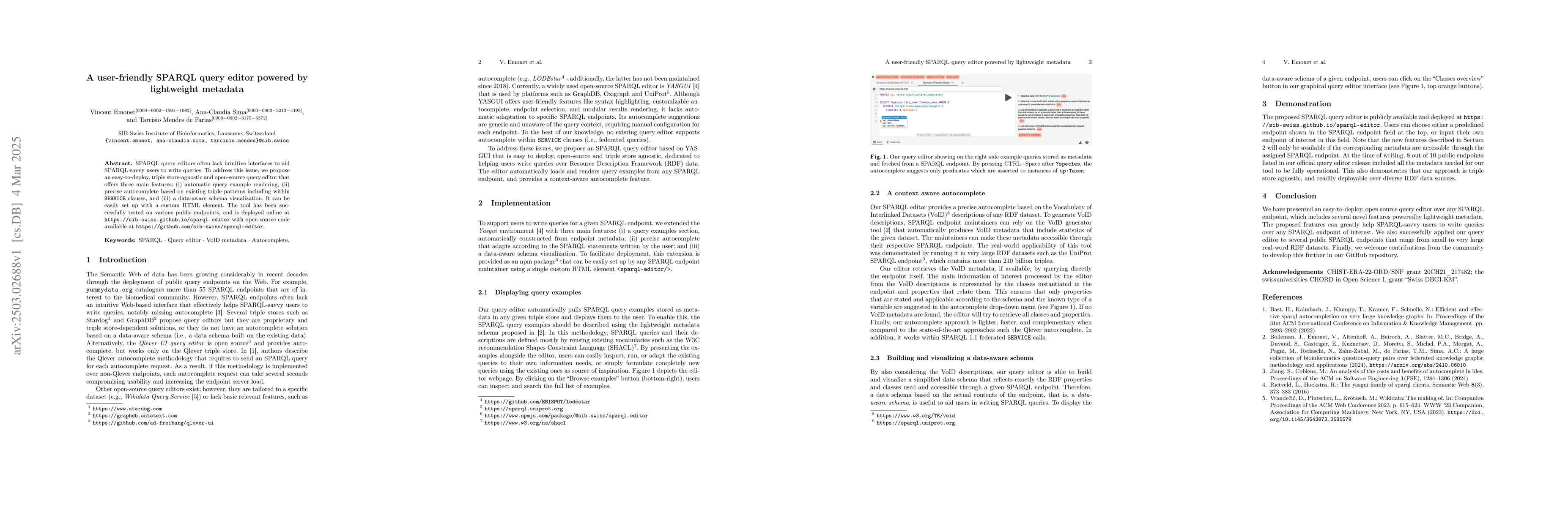 Thumbnail for A user-friendly SPARQL query editor powered by lightweight metadata