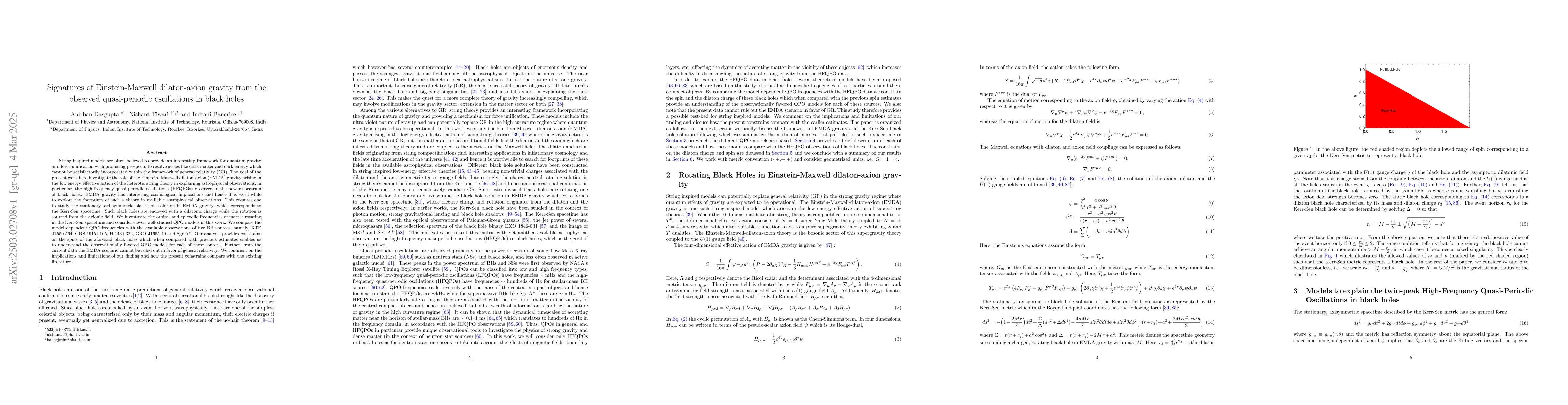 Thumbnail for Signatures of Einstein-Maxwell dilaton-axion gravity from the observed
  quasi-periodic oscillations in black holes