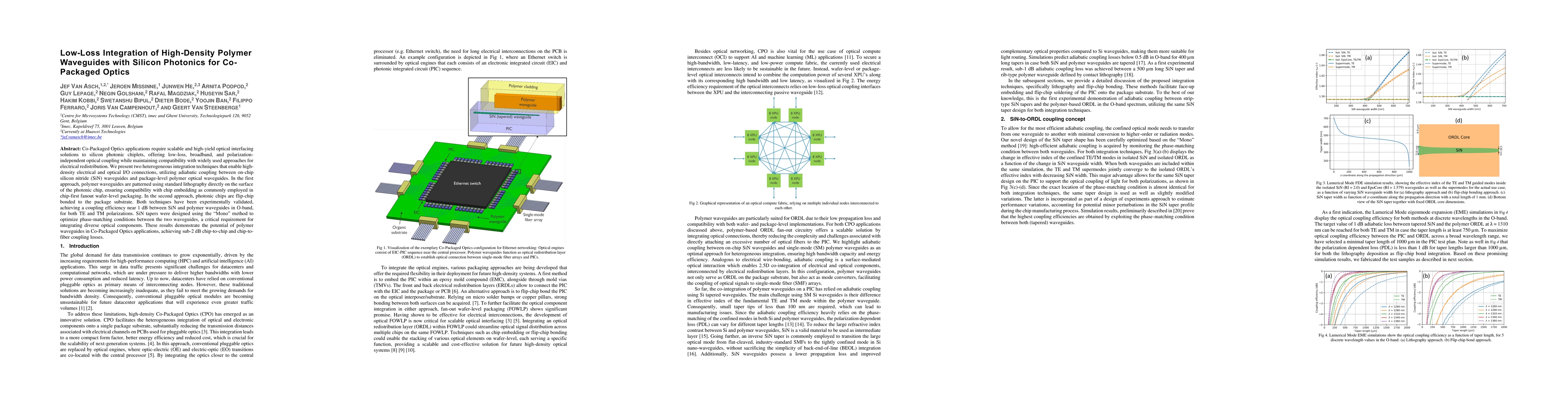 Thumbnail for Low-Loss Integration of High-Density Polymer Waveguides with Silicon
  Photonics for Co-Packaged Optics