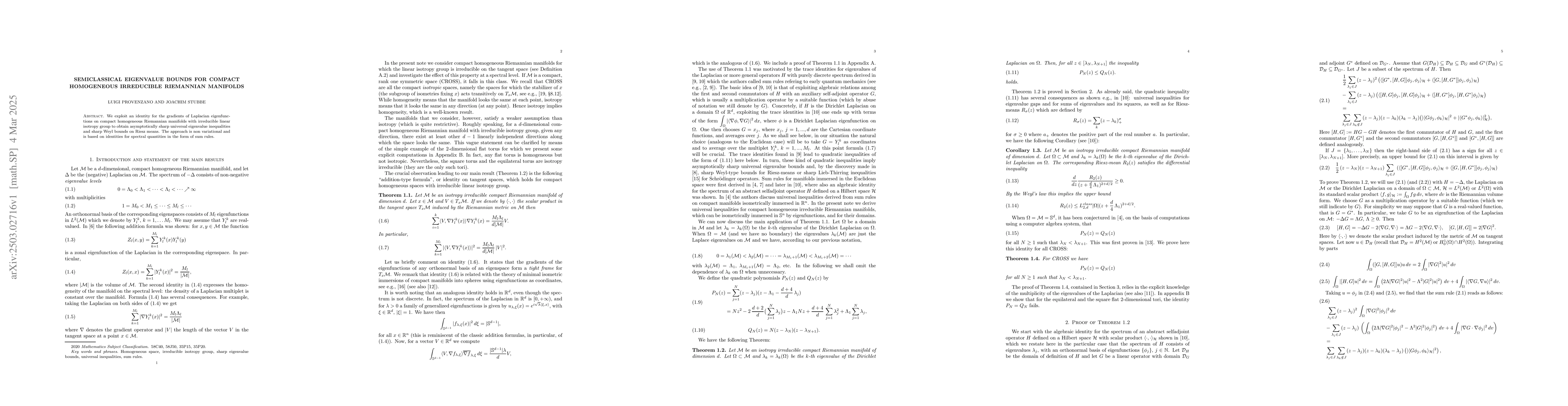 Thumbnail for Semiclassical eigenvalue bounds for compact homogeneous irreducible
  Riemannian manifolds