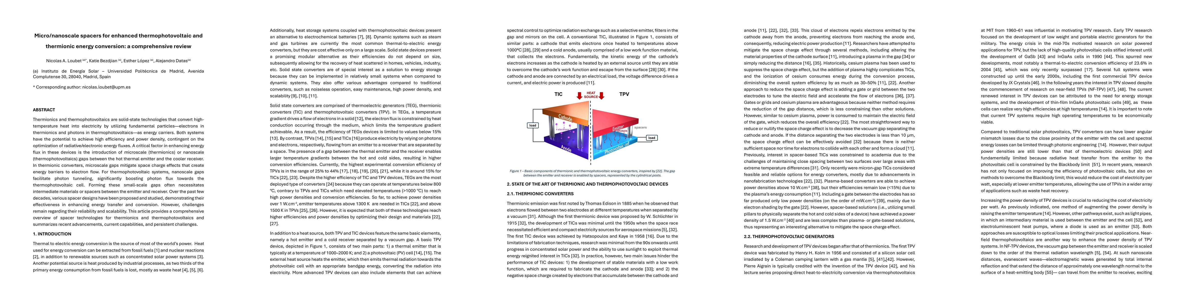 Thumbnail for Micro/nanoscale spacers for enhanced thermophotovoltaic and thermionic
  energy conversion: a comprehensive review