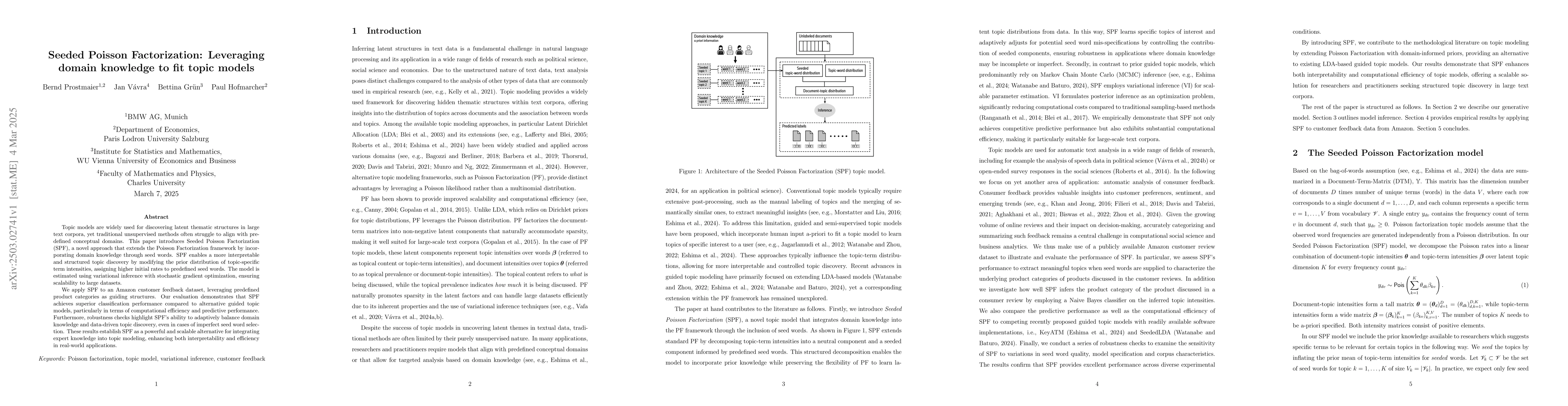 Thumbnail for Seeded Poisson Factorization: Leveraging domain knowledge to fit topic
  models