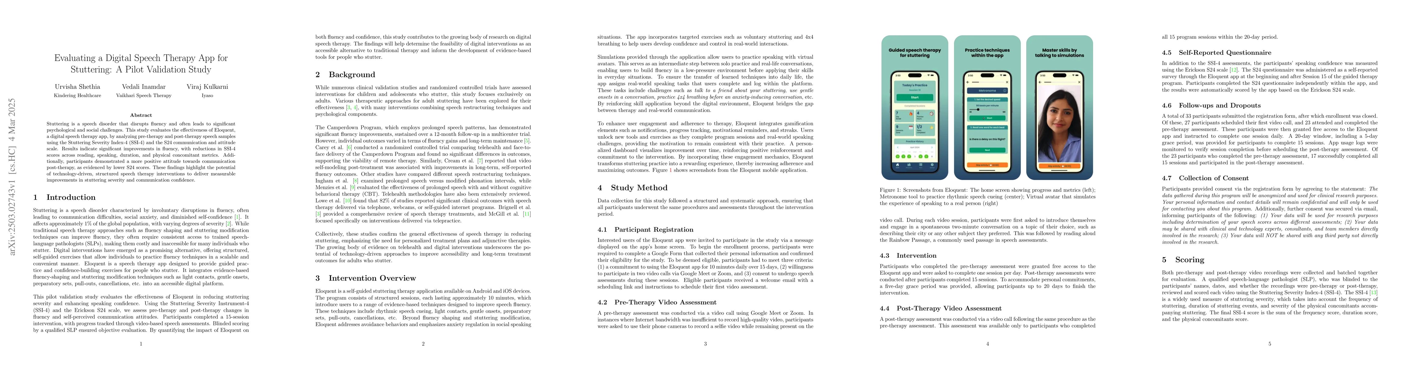 Thumbnail for Evaluating a Digital Speech Therapy App for Stuttering: A Pilot
  Validation Study