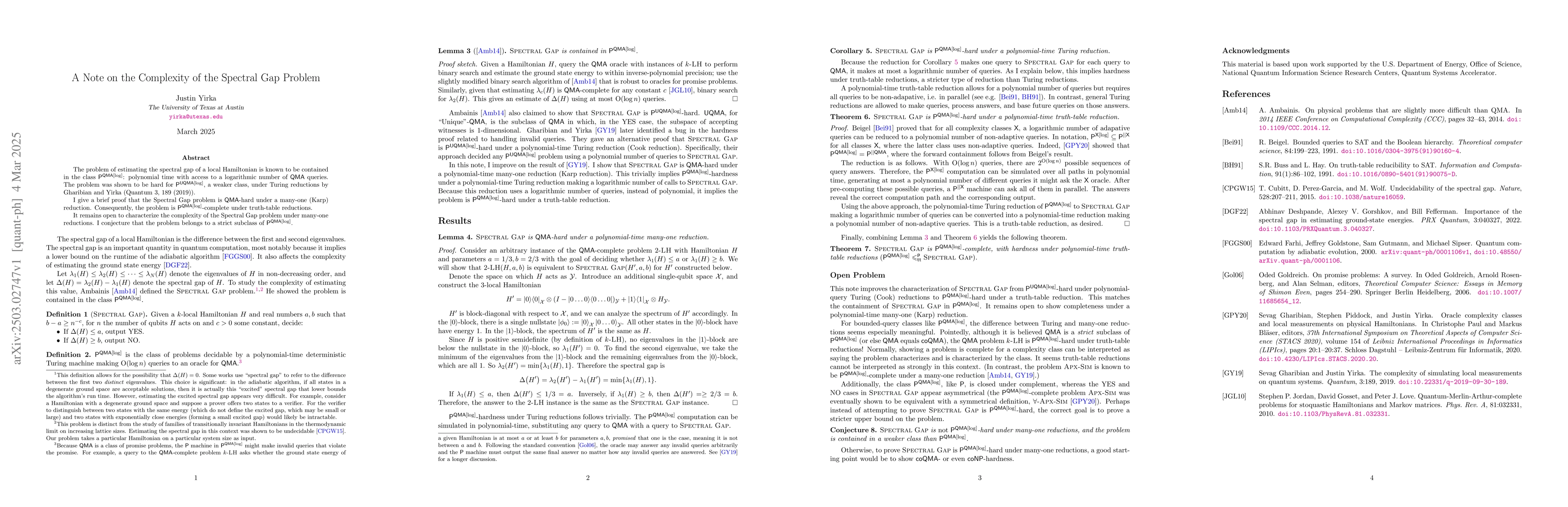 Thumbnail for A Note on the Complexity of the Spectral Gap Problem