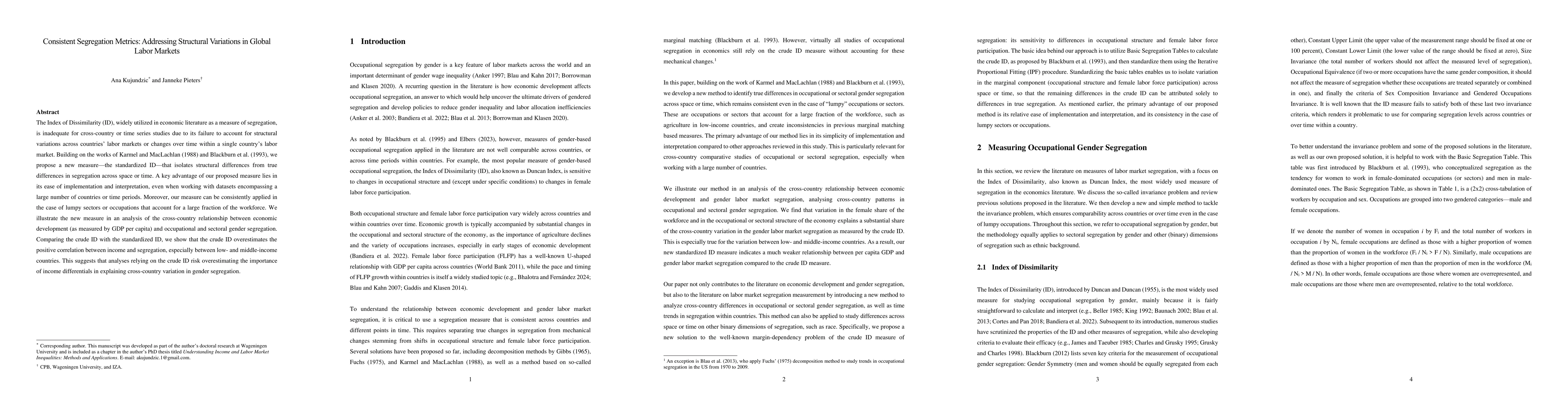 Thumbnail for Consistent Segregation Metrics: Addressing Structural Variations in
  Global Labor Markets