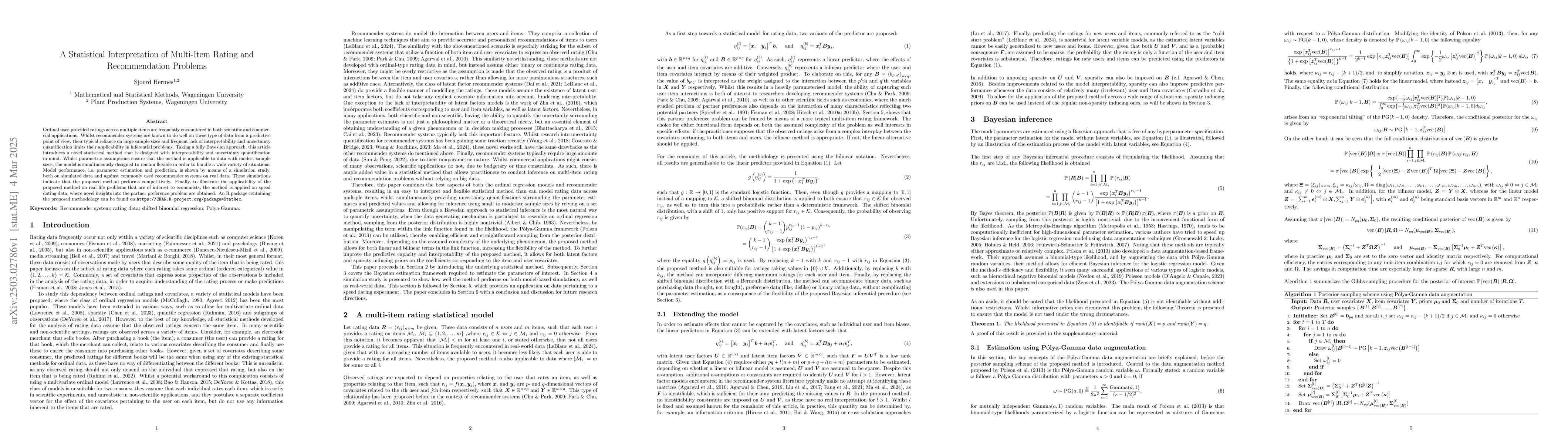 Thumbnail for A Statistical Interpretation of Multi-Item Rating and Recommendation
  Problems