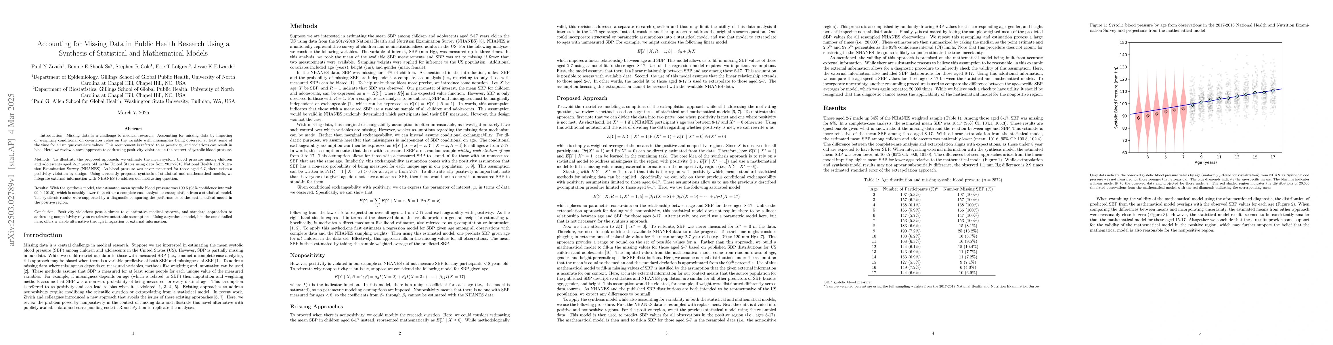 Thumbnail for Accounting for Missing Data in Public Health Research Using a Synthesis
  of Statistical and Mathematical Models