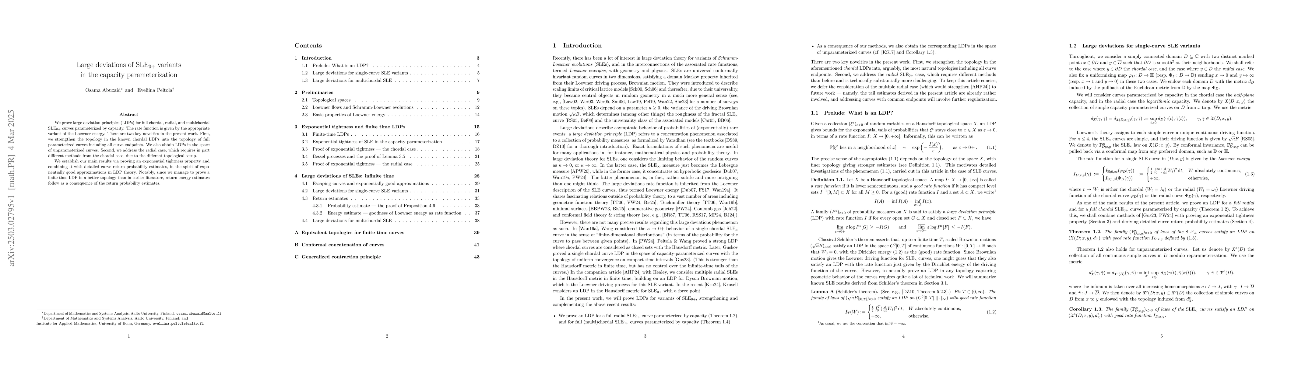 Thumbnail for Large deviations of SLE(0+) variants in the capacity parameterization