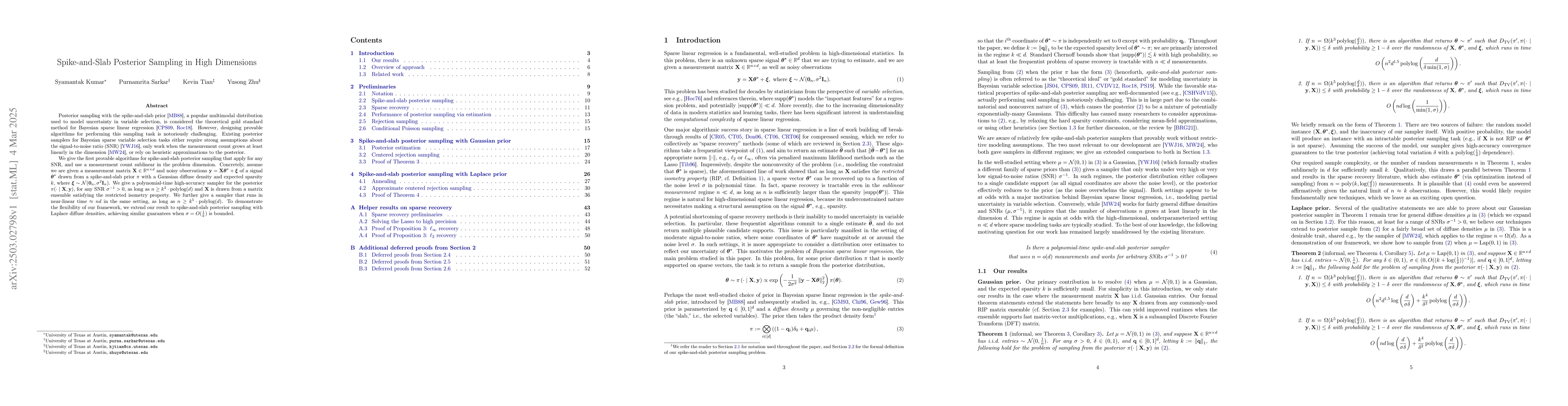 Thumbnail for Spike-and-Slab Posterior Sampling in High Dimensions