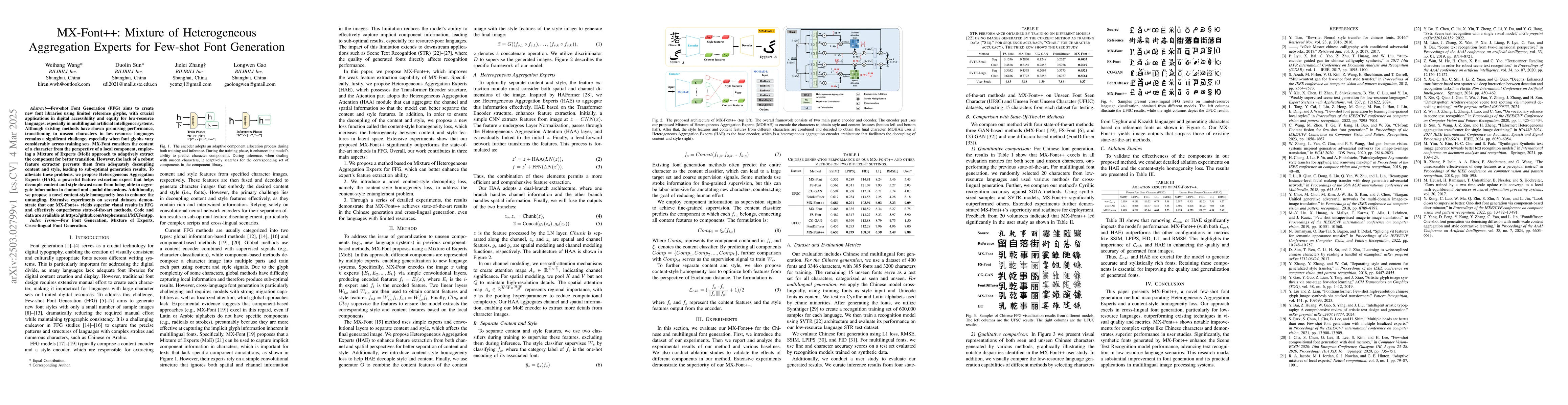 Thumbnail for MX-Font++: Mixture of Heterogeneous Aggregation Experts for Few-shot
  Font Generation