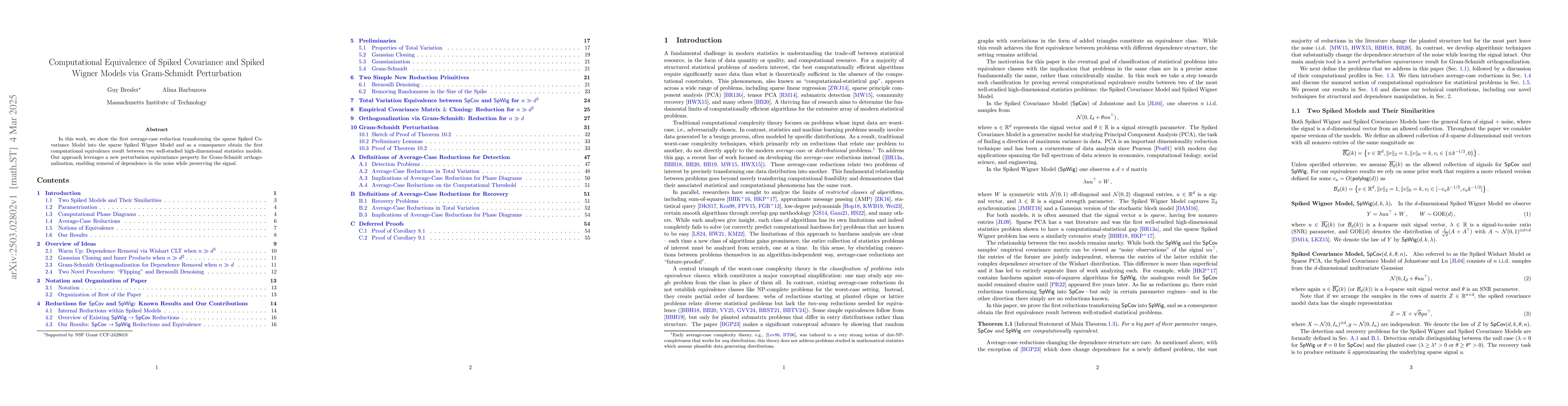 Thumbnail for Computational Equivalence of Spiked Covariance and Spiked Wigner Models
  via Gram-Schmidt Perturbation