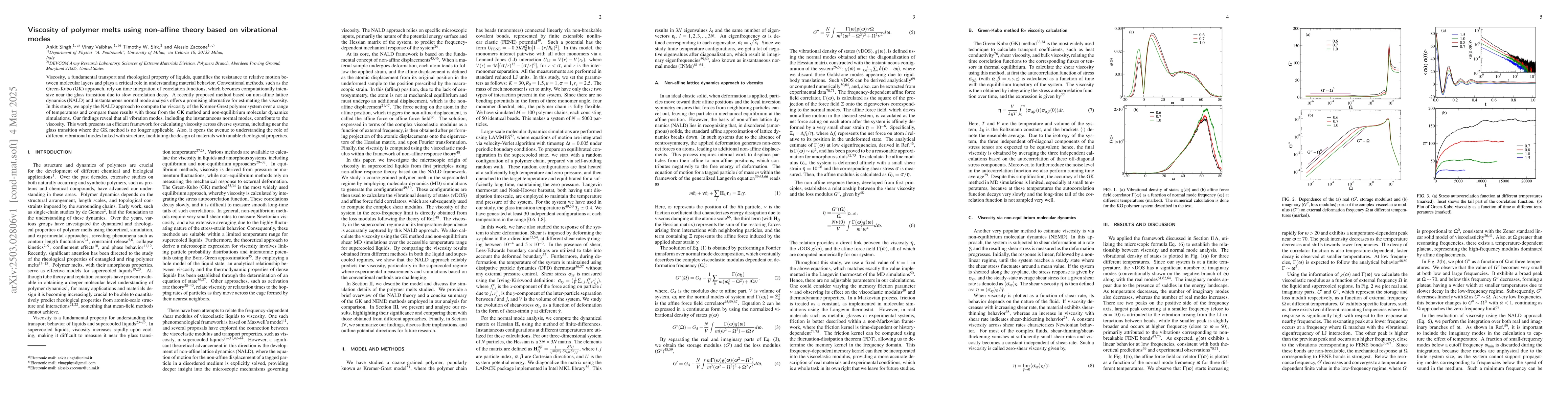 Thumbnail for Viscosity of polymer melts using non-affine theory based on vibrational
  modes