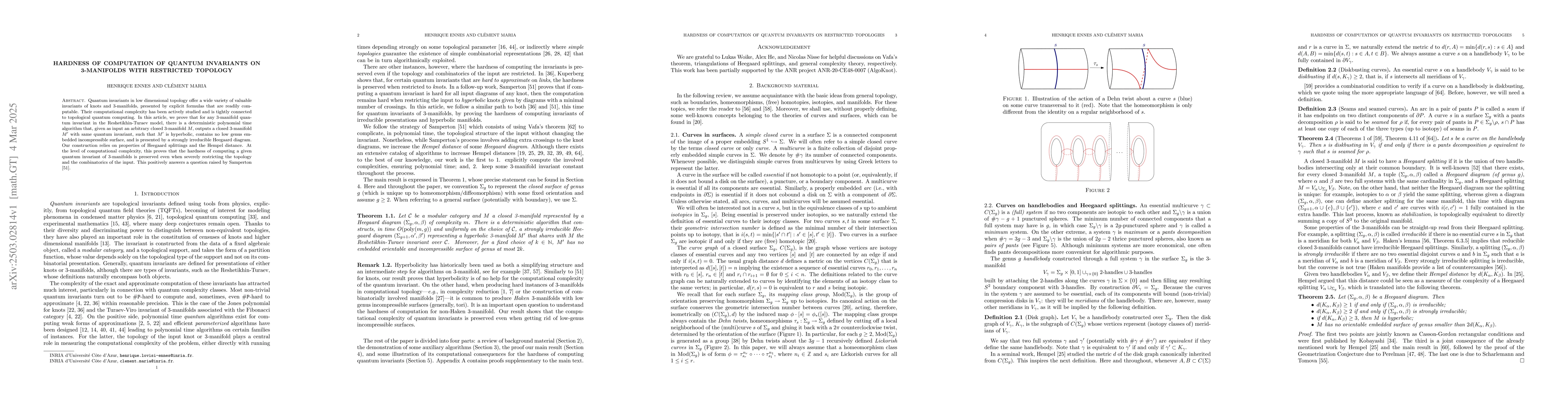 Thumbnail for Hardness of computation of quantum invariants on 3-manifolds with
  restricted topology