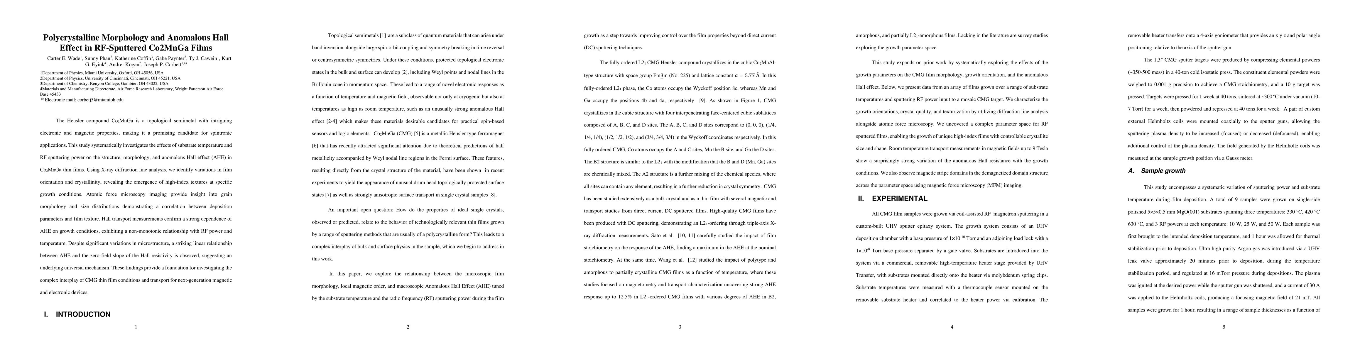 Thumbnail for Polycrystalline Morphology and Anomalous Hall Effect in RF-Sputtered
  Co2MnGa Films