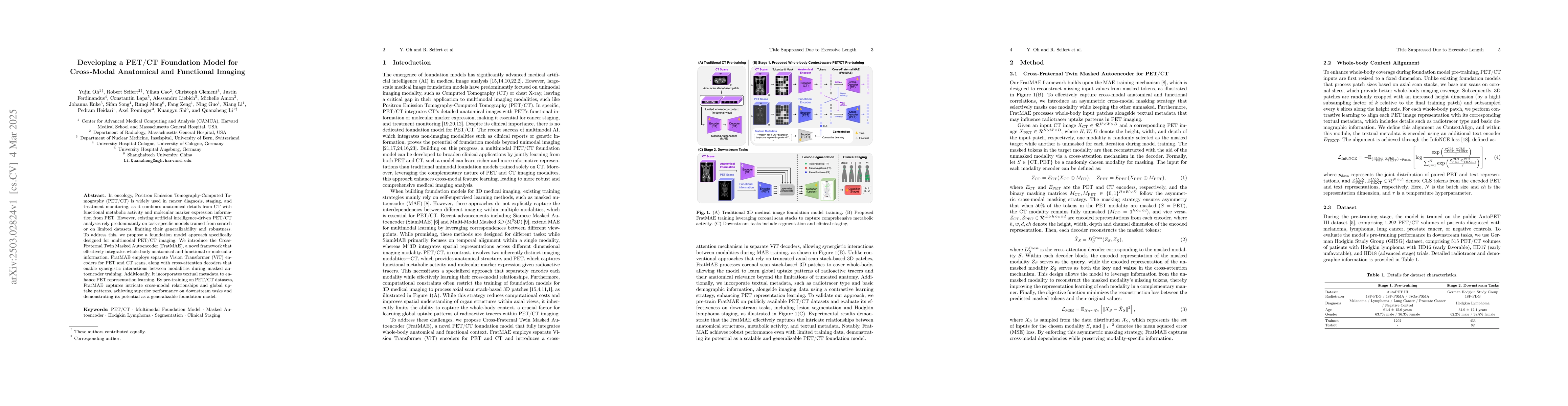 Thumbnail for Developing a PET/CT Foundation Model for Cross-Modal Anatomical and
  Functional Imaging