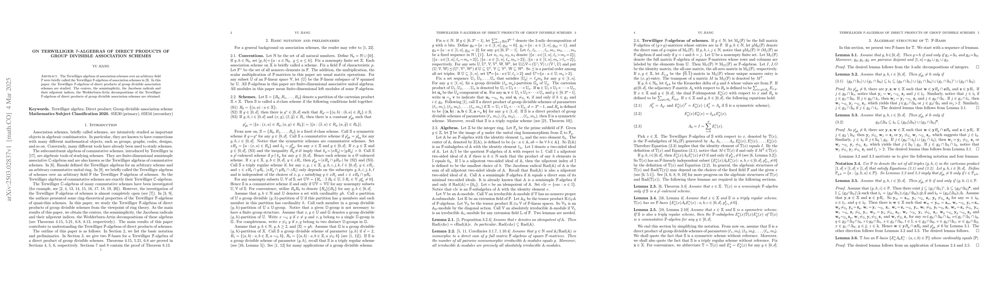 Thumbnail for On Terwilliger $\mathbb{F}$-algebras of direct products of group
  divisible association schemes