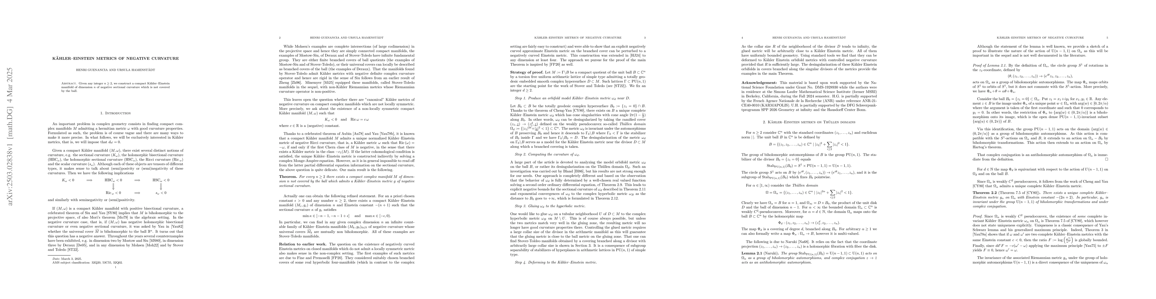 Thumbnail for Kähler-Einstein metrics of negative curvature