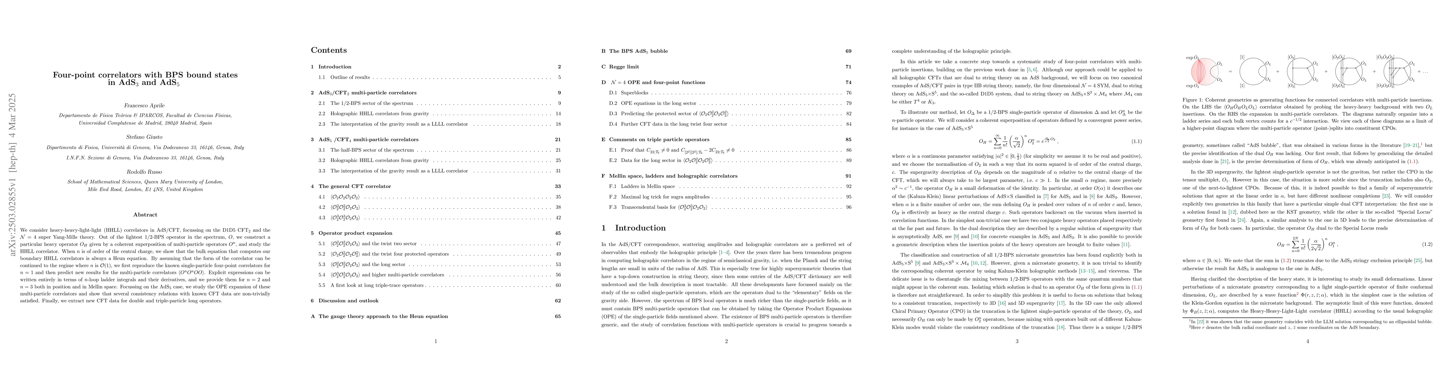 Thumbnail for Four-point correlators with BPS bound states in AdS$_3$ and AdS$_5$