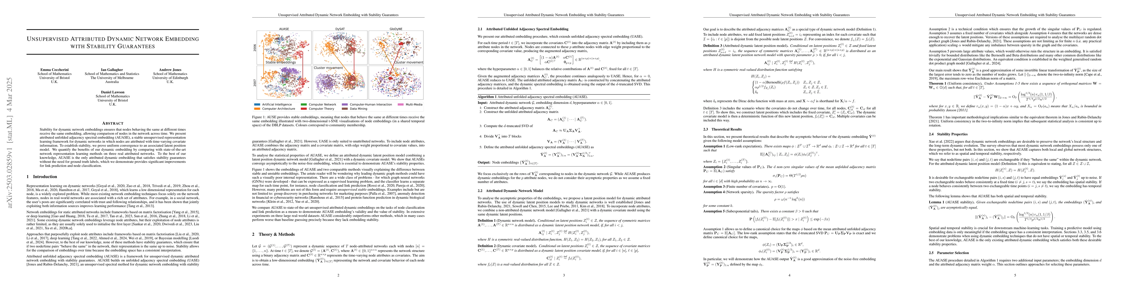 Thumbnail for Unsupervised Attributed Dynamic Network Embedding with Stability
  Guarantees