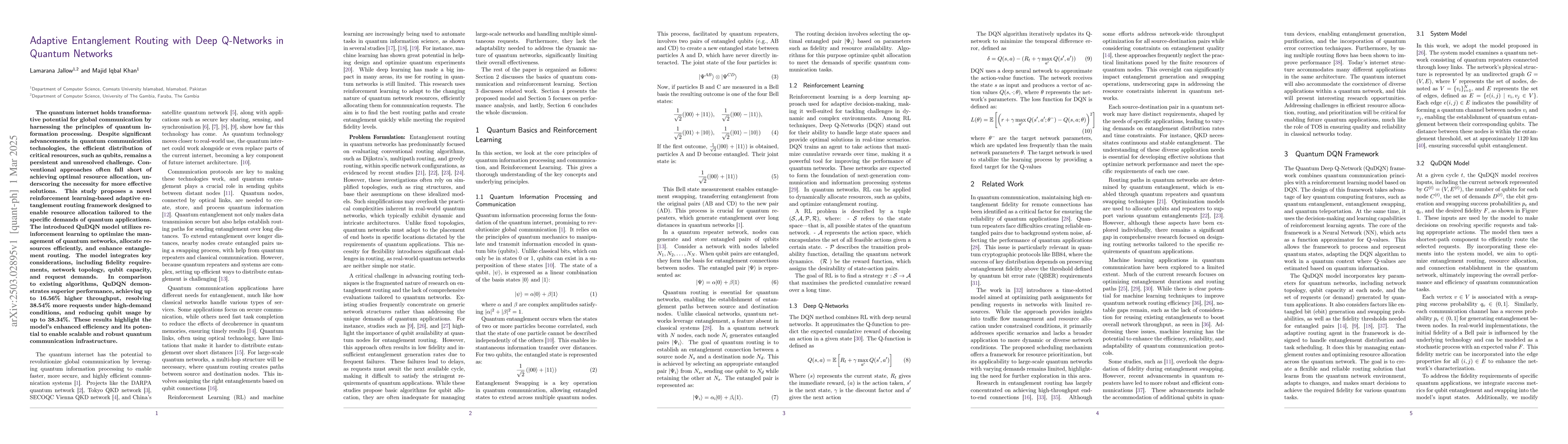 Thumbnail for Adaptive Entanglement Routing with Deep Q-Networks in Quantum Networks