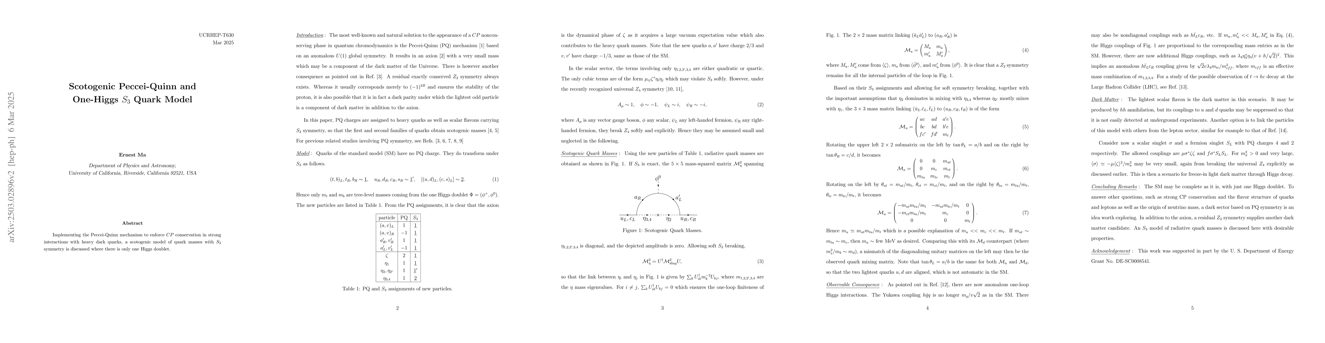 Thumbnail for Scotogenic Peccei-Quinn and One-Higgs $S_3$ Quark Model