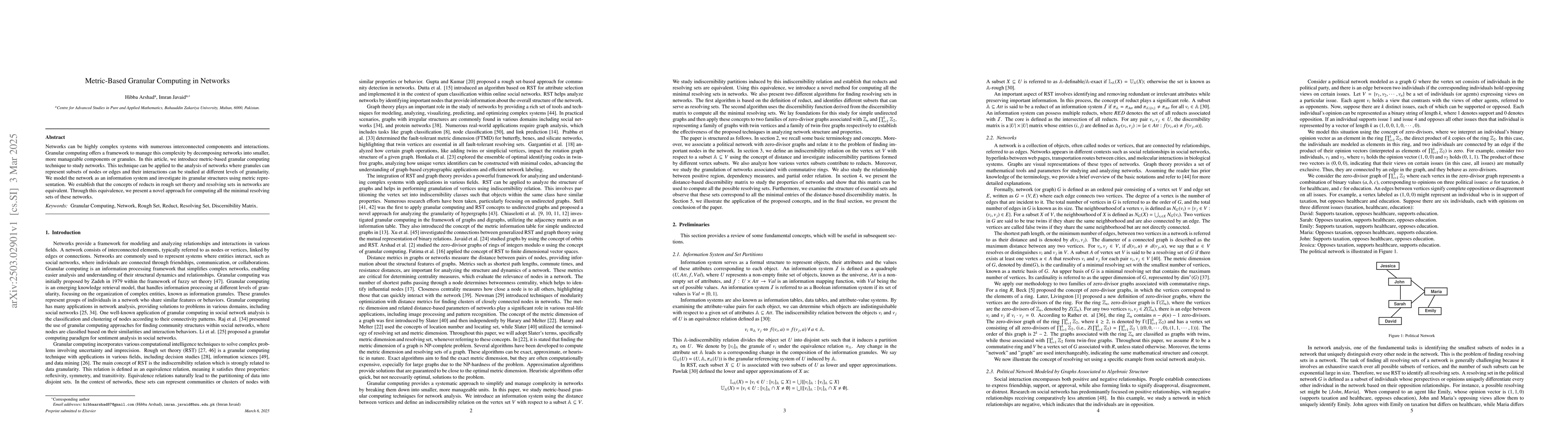 Thumbnail for Metric-Based Granular Computing in Networks