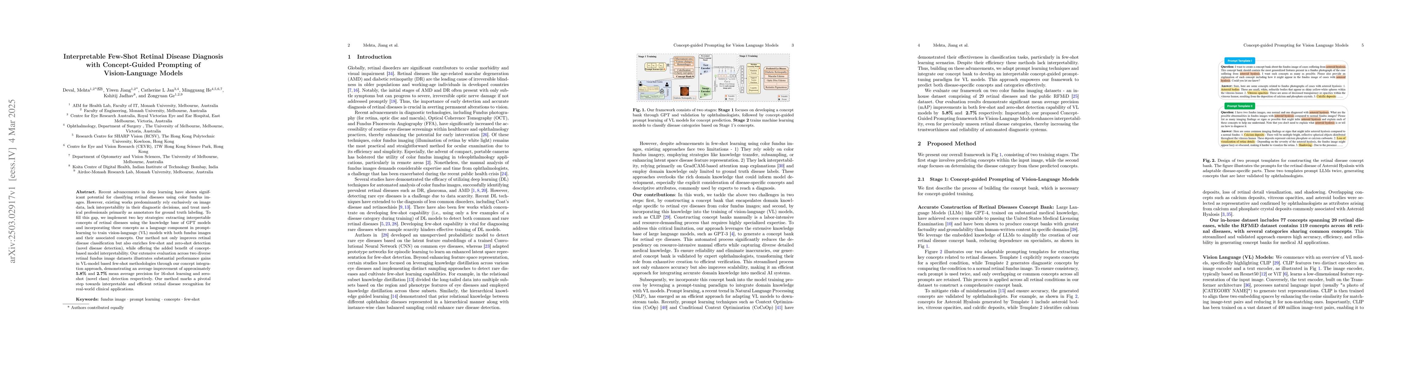 Thumbnail for Interpretable Few-Shot Retinal Disease Diagnosis with Concept-Guided
  Prompting of Vision-Language Models