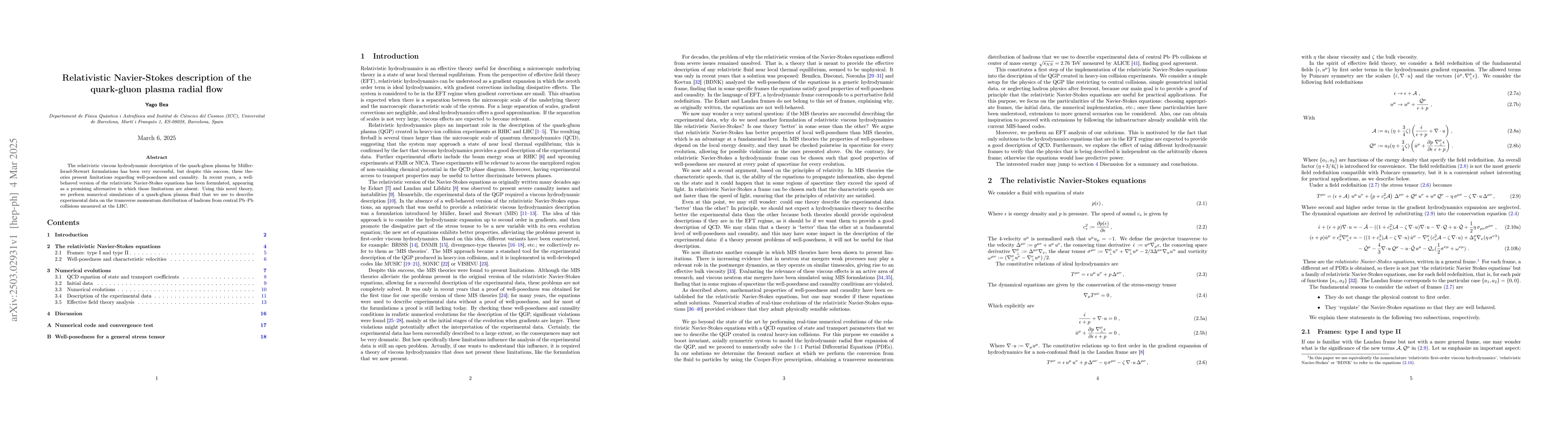 Thumbnail for Relativistic Navier-Stokes description of the quark-gluon plasma radial
  flow