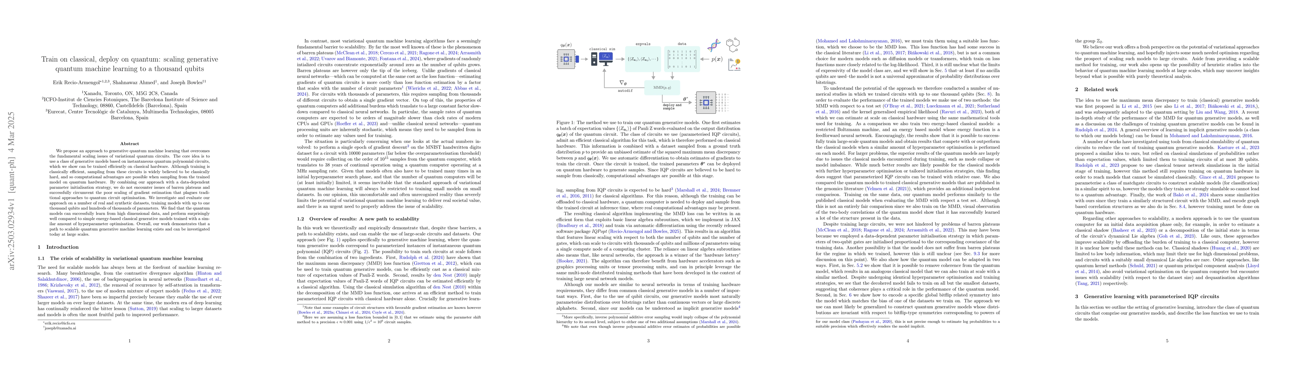 Thumbnail for Train on classical, deploy on quantum: scaling generative quantum
  machine learning to a thousand qubits