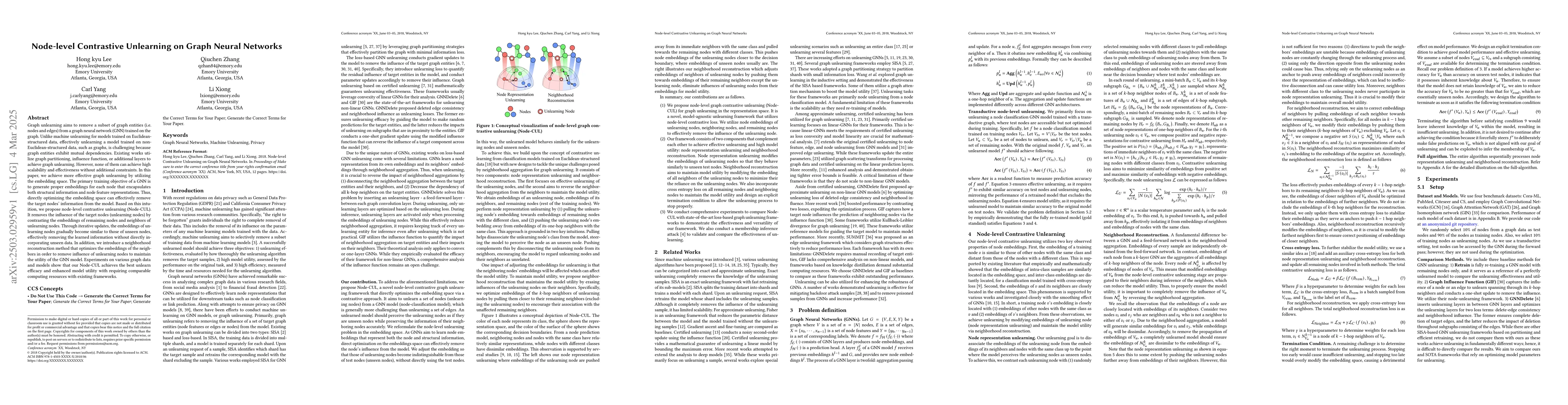 Thumbnail for Node-level Contrastive Unlearning on Graph Neural Networks