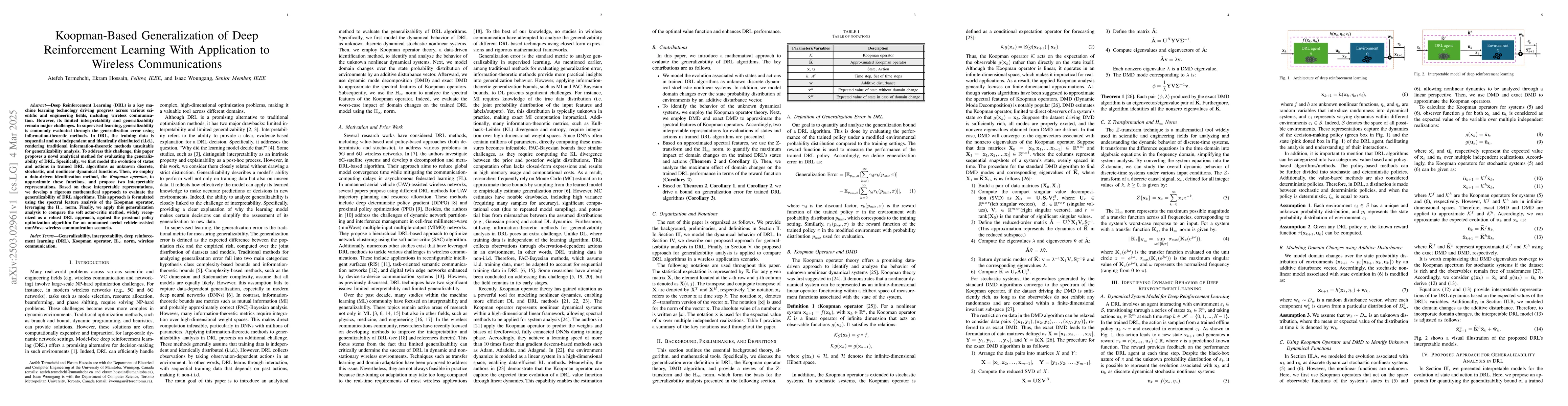 Thumbnail for Koopman-Based Generalization of Deep Reinforcement Learning With
  Application to Wireless Communications
