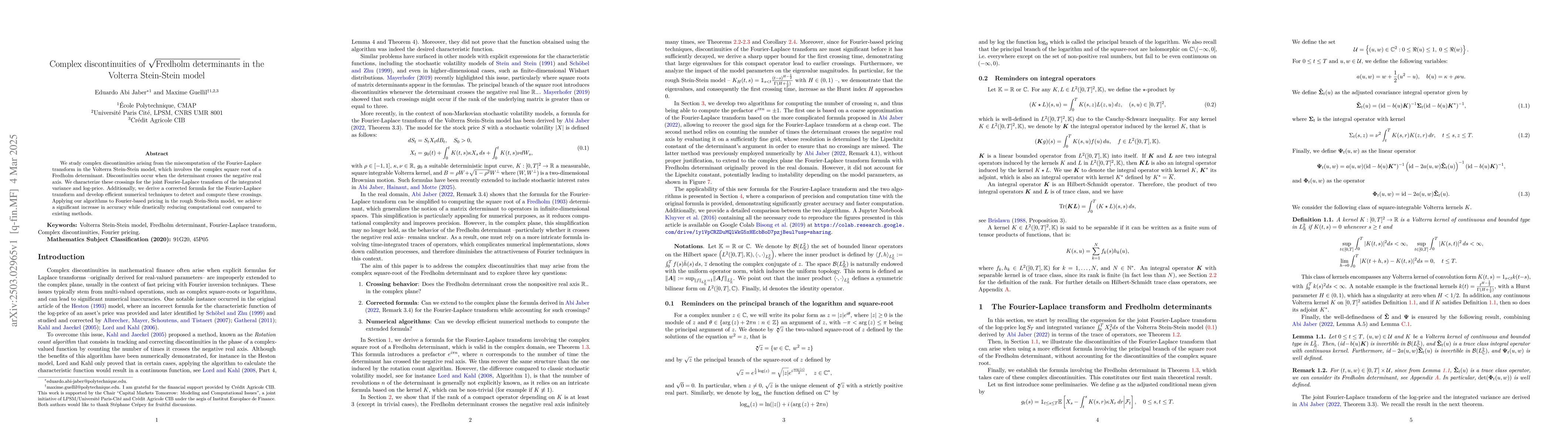 Thumbnail for Complex discontinuities of $\surd\overline{\text{Fredholm
  determinants}}$ in the Volterra Stein-Stein model