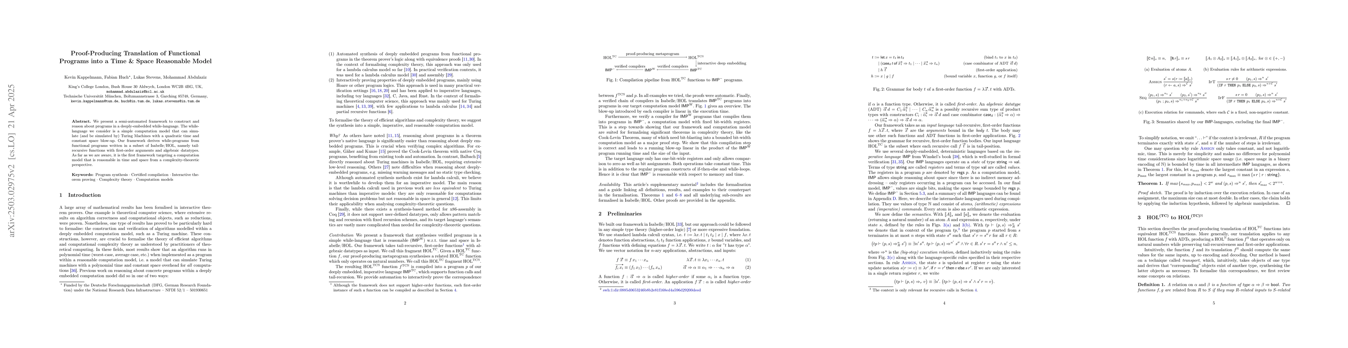 Thumbnail for Proof-Producing Translation of Functional Programs into a Time \& Space
  Reasonable Model
