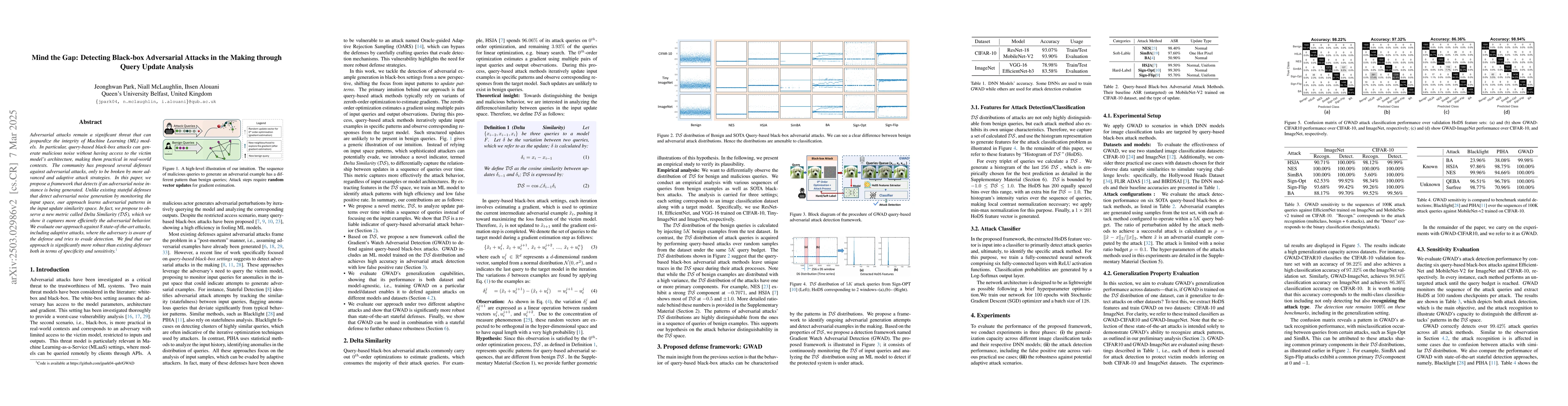 Thumbnail for Mind the Gap: Detecting Black-box Adversarial Attacks in the Making
  through Query Update Analysis