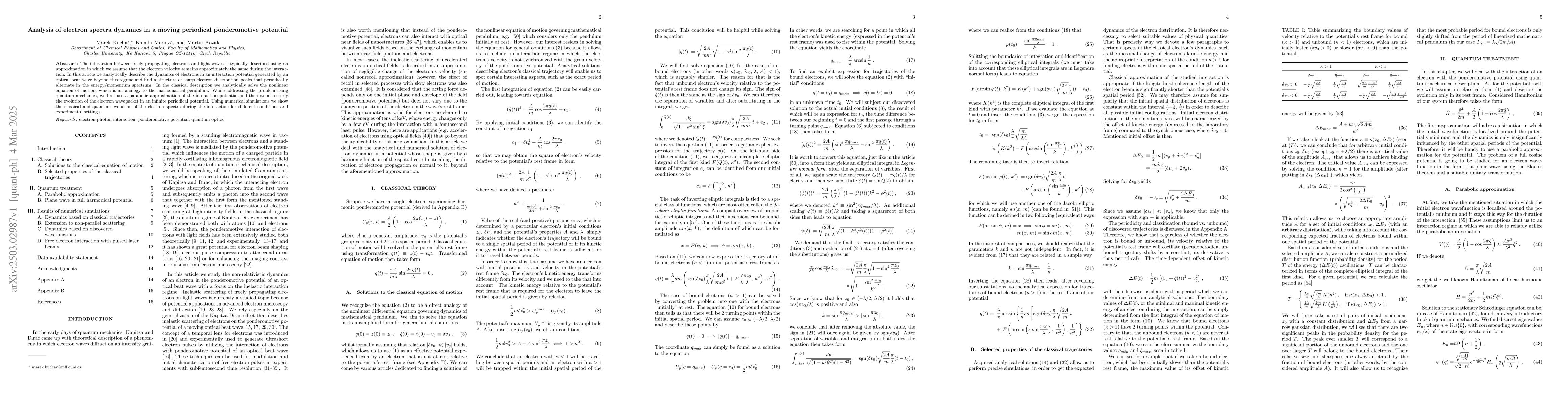 Thumbnail for Analysis of electron spectra dynamics in a moving periodical
  ponderomotive potential