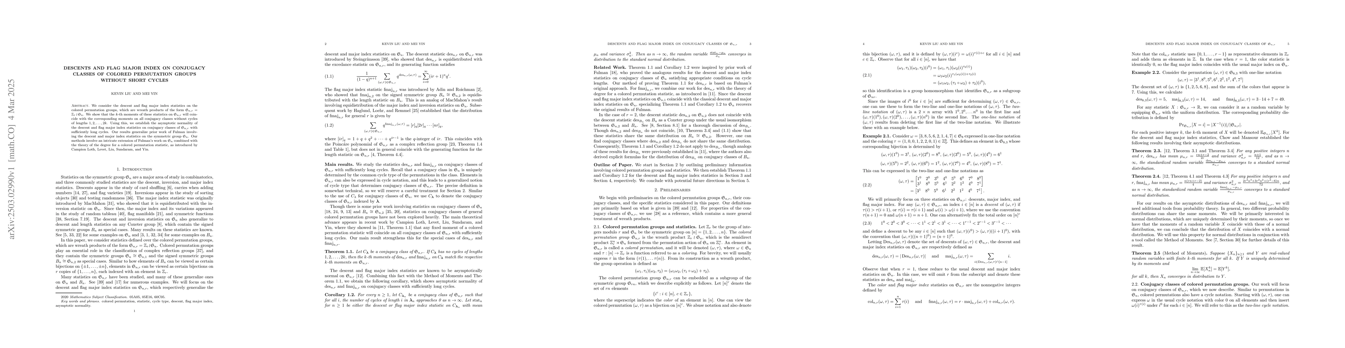 Thumbnail for Descents and flag major index on conjugacy classes of colored
  permutation groups without short cycles