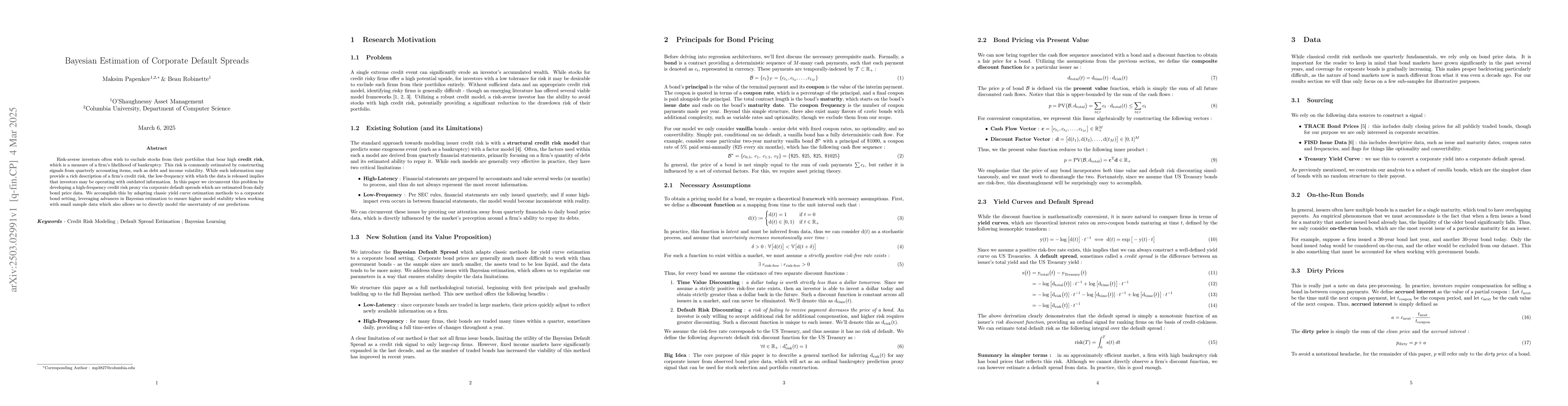 Thumbnail for Bayesian Estimation of Corporate Default Spreads