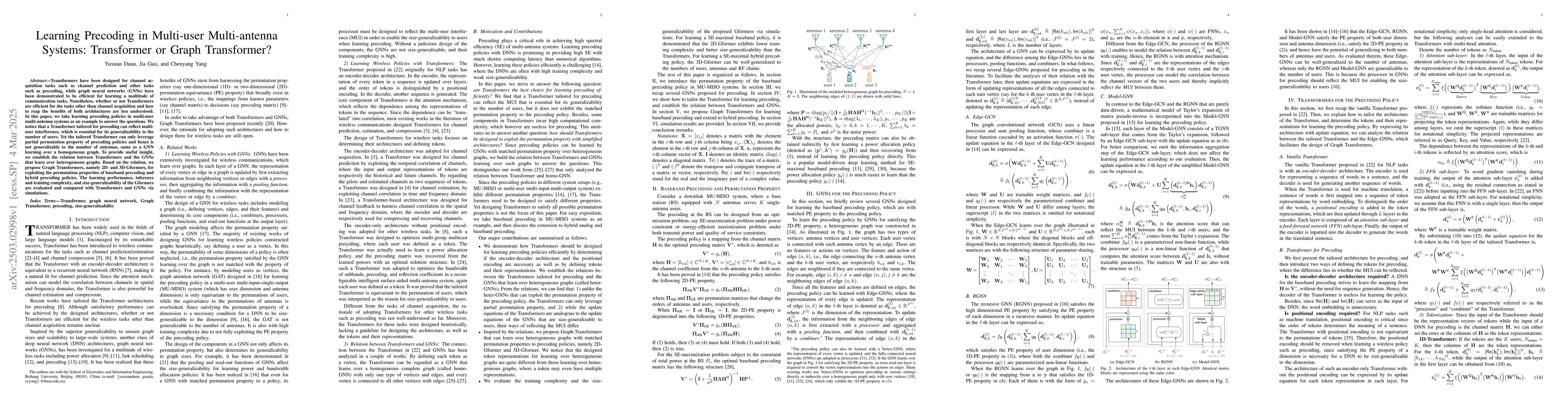 Thumbnail for Learning Precoding in Multi-user Multi-antenna Systems: Transformer or
  Graph Transformer?