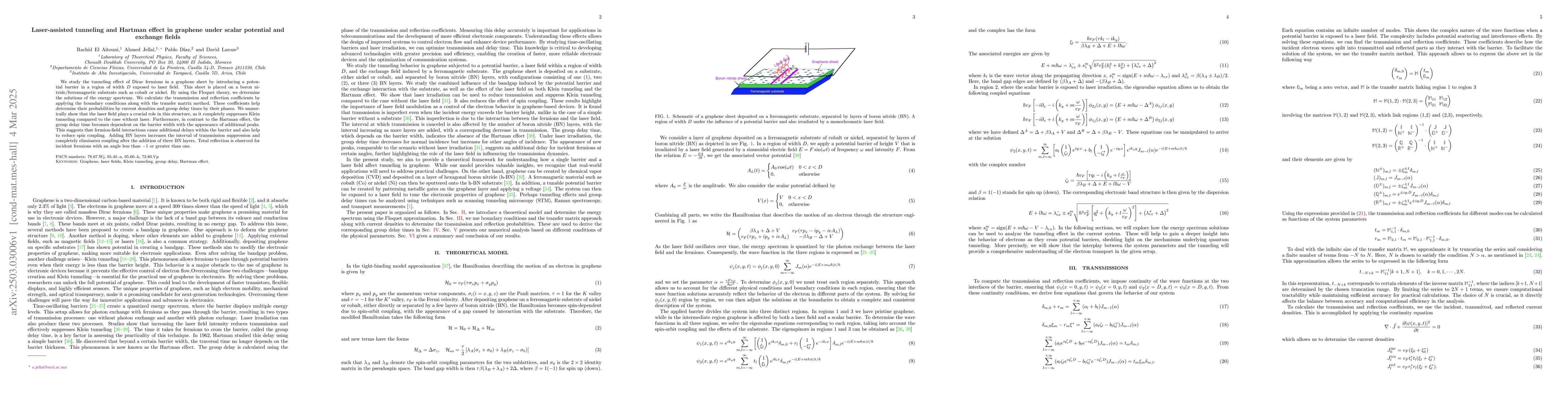Thumbnail for Laser-assisted tunneling and Hartman effect in graphene under scalar
  potential and exchange fields