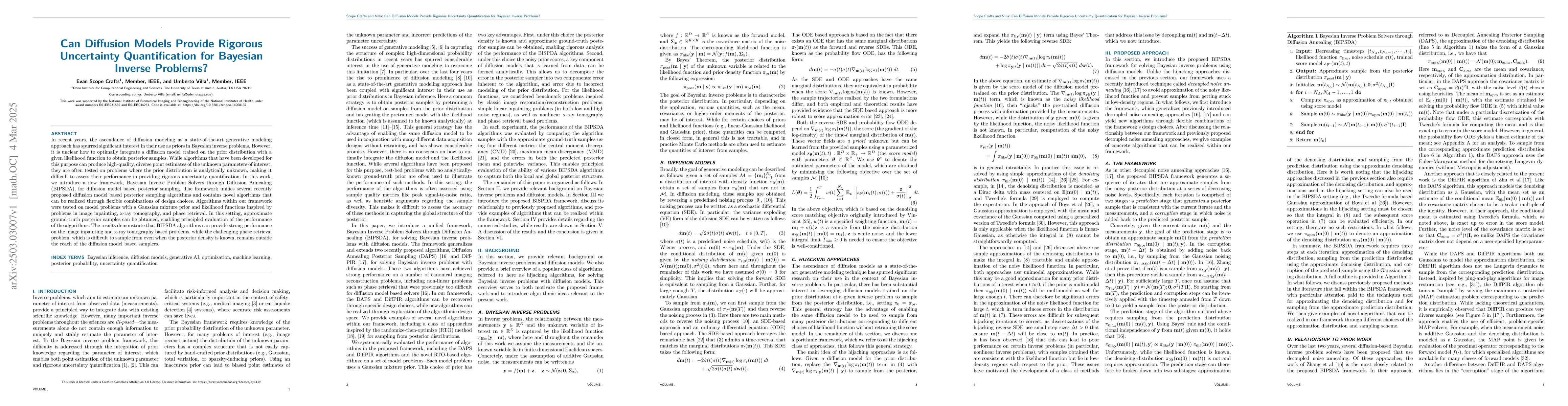 Thumbnail for Can Diffusion Models Provide Rigorous Uncertainty Quantification for
  Bayesian Inverse Problems?