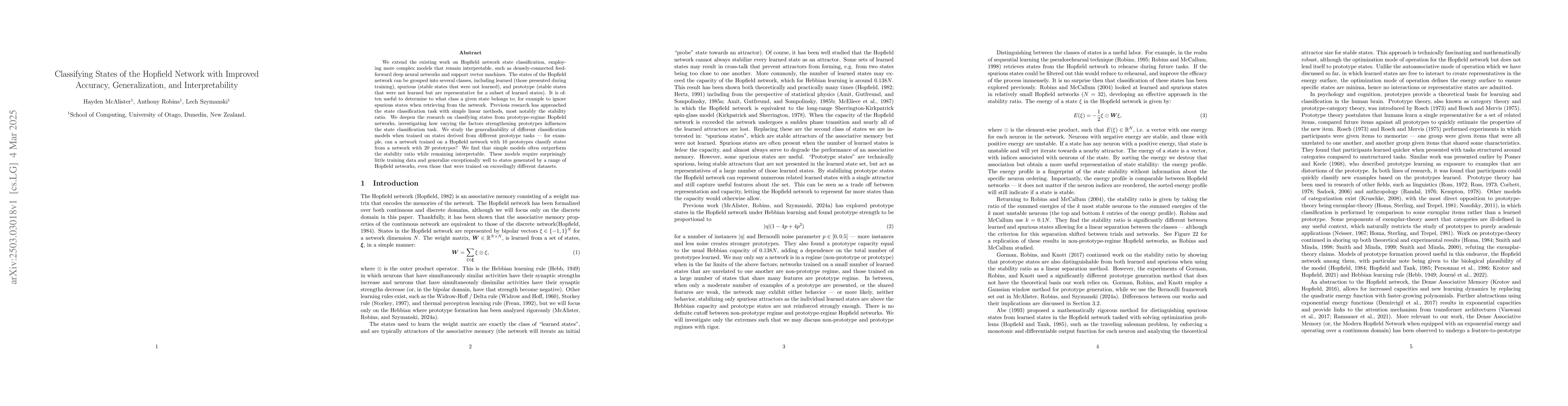 Thumbnail for Classifying States of the Hopfield Network with Improved Accuracy,
  Generalization, and Interpretability