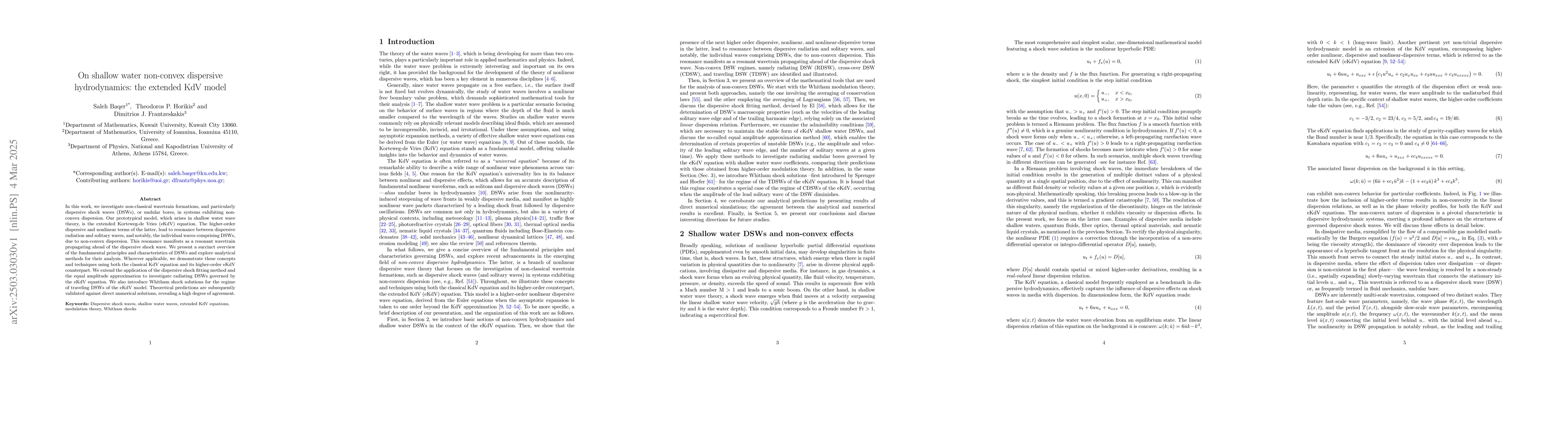 Thumbnail for On shallow water non-convex dispersive hydrodynamics: the extended KdV
  model