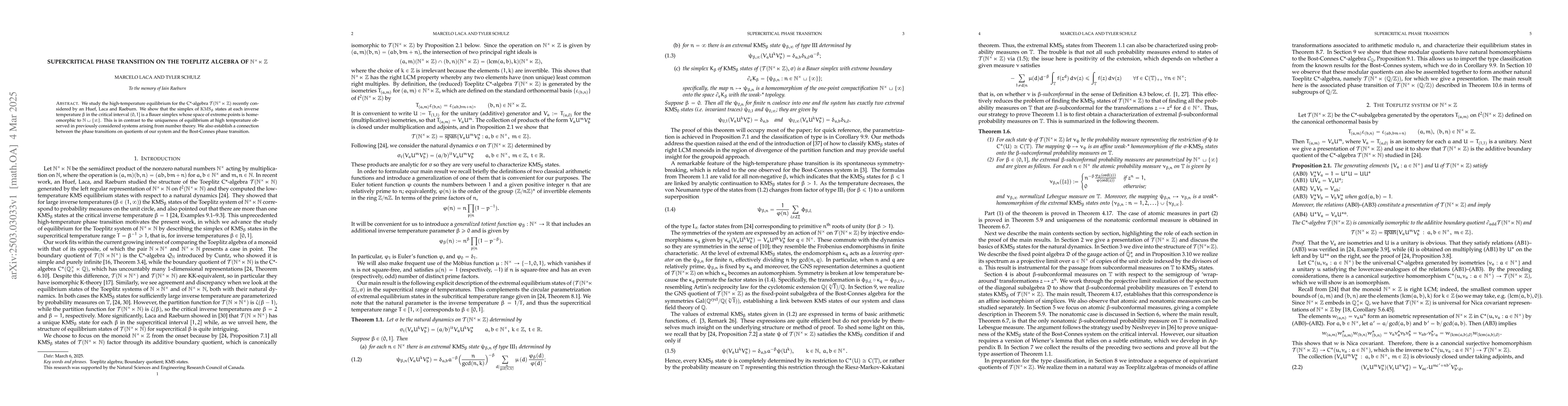 Thumbnail for Supercritical phase transition on the Toeplitz algebra of $\mathbb
  N^\times \ltimes \mathbb Z$