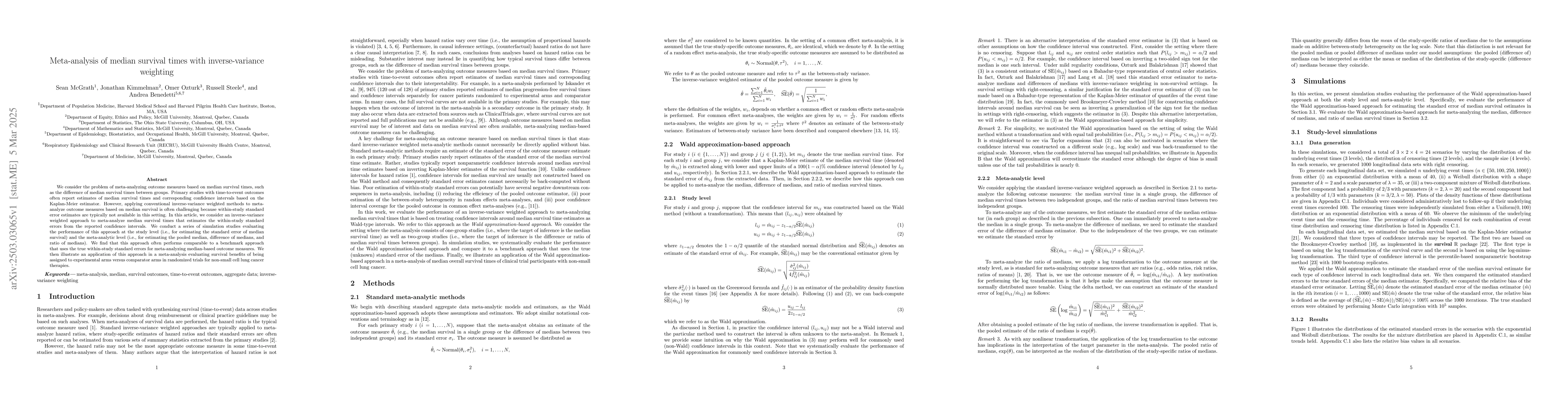 Thumbnail for Meta-analysis of median survival times with inverse-variance weighting