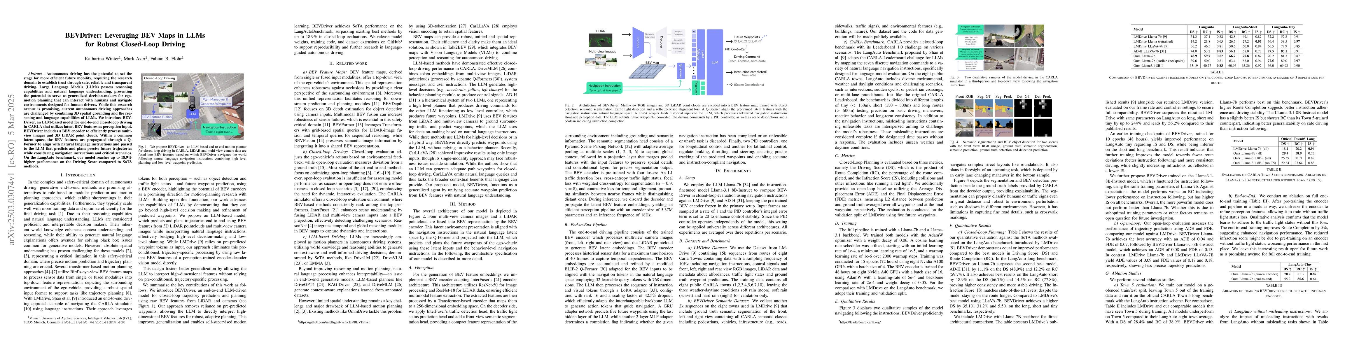 Thumbnail for BEVDriver: Leveraging BEV Maps in LLMs for Robust Closed-Loop Driving
