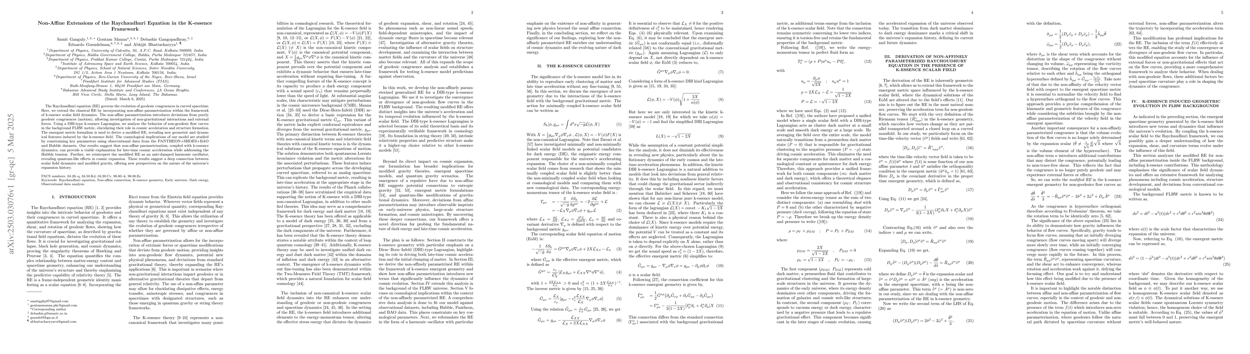 Thumbnail for Non-Affine Extensions of the Raychaudhuri Equation in the K-essence
  Framework